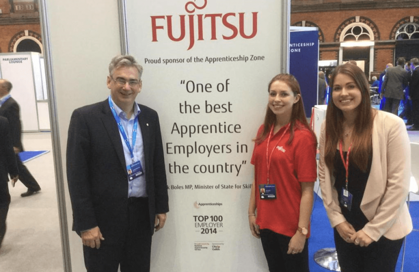 Julian Knight MP with apprentices from Fujitsu, a local employer.