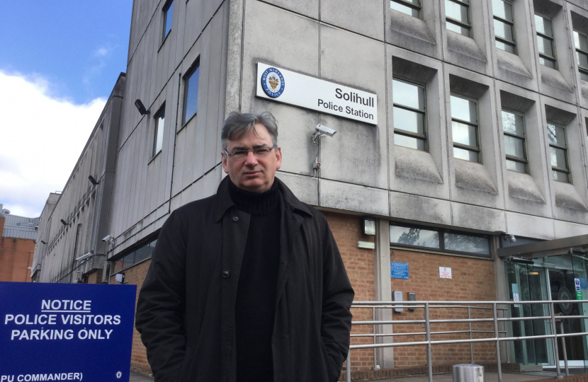 Local MP, Julian Knight, outside Solihull Police Station on Homer Road