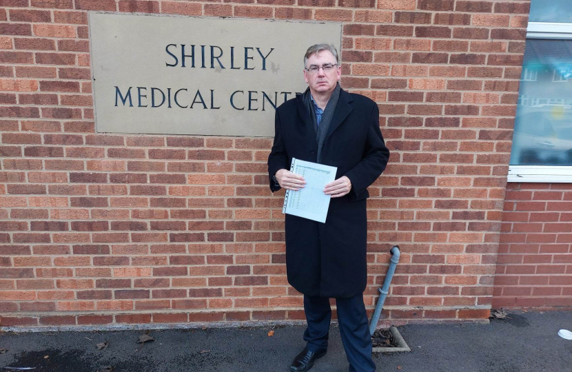 Julian Knight MP outside Shirley Medical Centre, Solihull Healthcare Partnership 