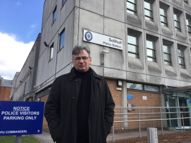 Local MP, Julian Knight, outside Solihull Police Station on Homer Road