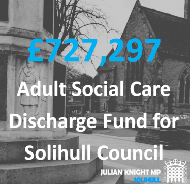 Solihull receives £727,297 as part of the Adult Social Care Discharge Fund